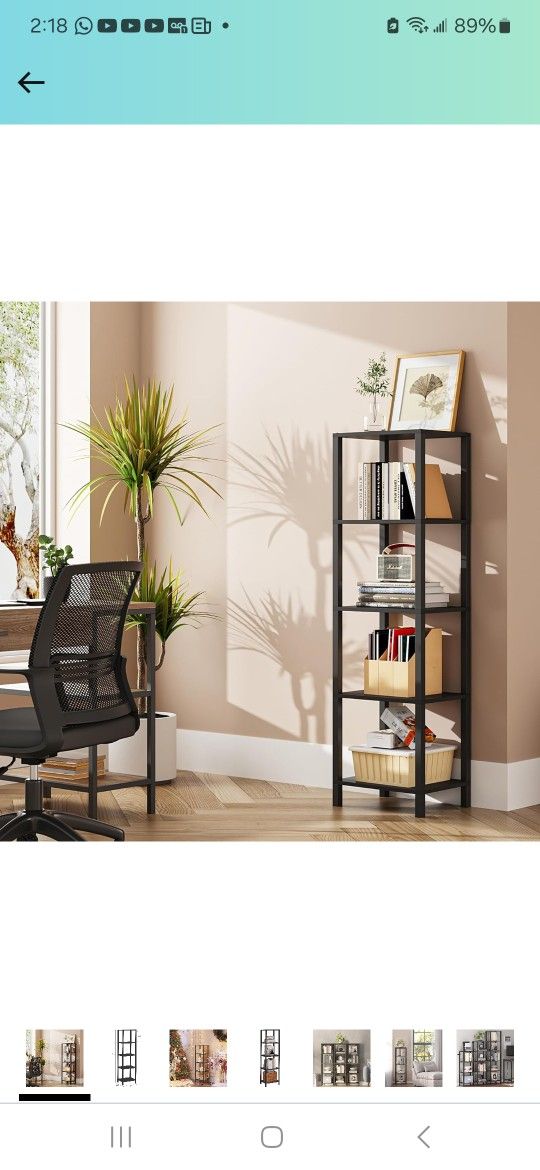 TUTOTAK Bookshelf, 5-Tier Tall Book Shelf, Narrow Bookcase for Small Space, DIY Stackable Bookshelf, for Living Room, Office, Study, Entryway, Industr