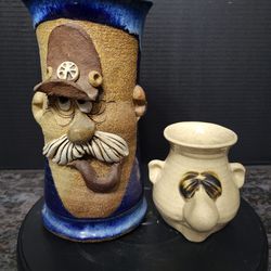 $25 EACH Peter Petrie Design Mug 4", Eakin Pottery Stoneware Ugly Face Mug 8.5"