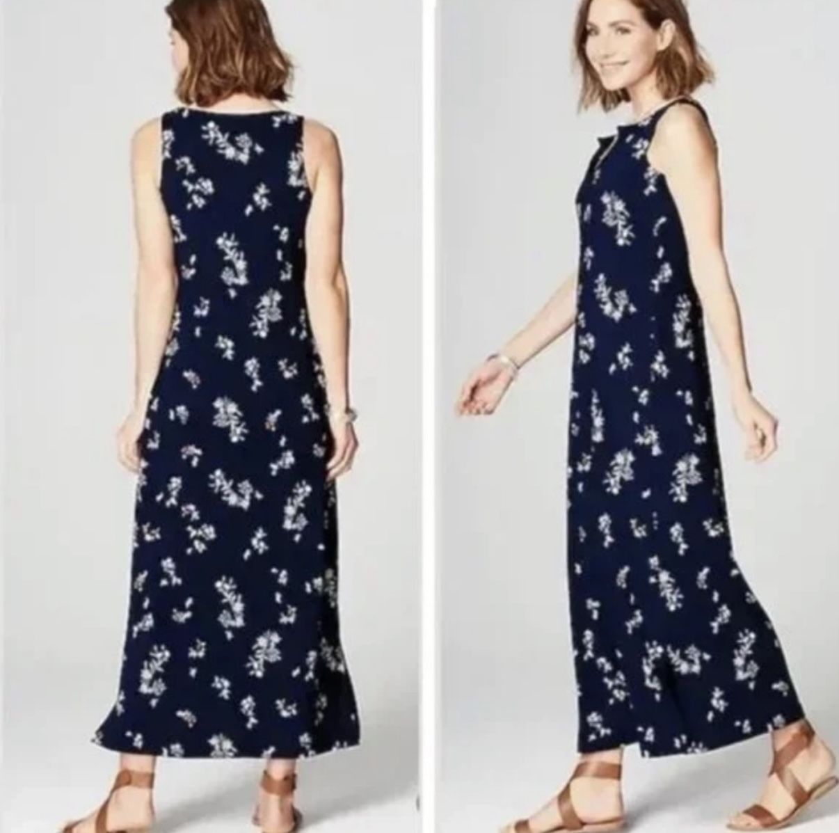 J. Jill Blue & White Floral Maxi Dress - Size Medium