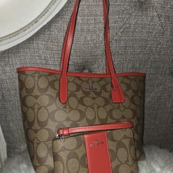 Coach Mini City Tote Bag & Matching Zip Corner Wristlet 