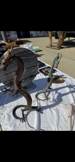 Two Solid Metal Asian Dragons