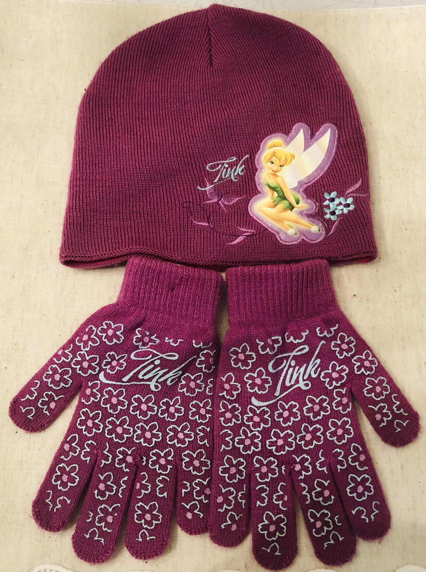 Pretty Pink Disney Tinkerbell Hat, Gloves and Scarf Set