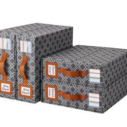 4 Pack Bed Sheet Organizers and Storage, (King & Queen Size) Sheet Organizer for Linen Closet, Foldable Bedding Storage Box with Window for Bedsheets,