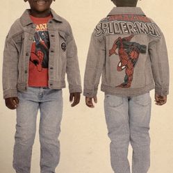 New With Tags Marvel Superhero Spiderman Grey Denim Jacket & T-Shirt Toddler 2PC Set Size 3T