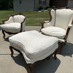 Antique Chairs W/white Cushions
