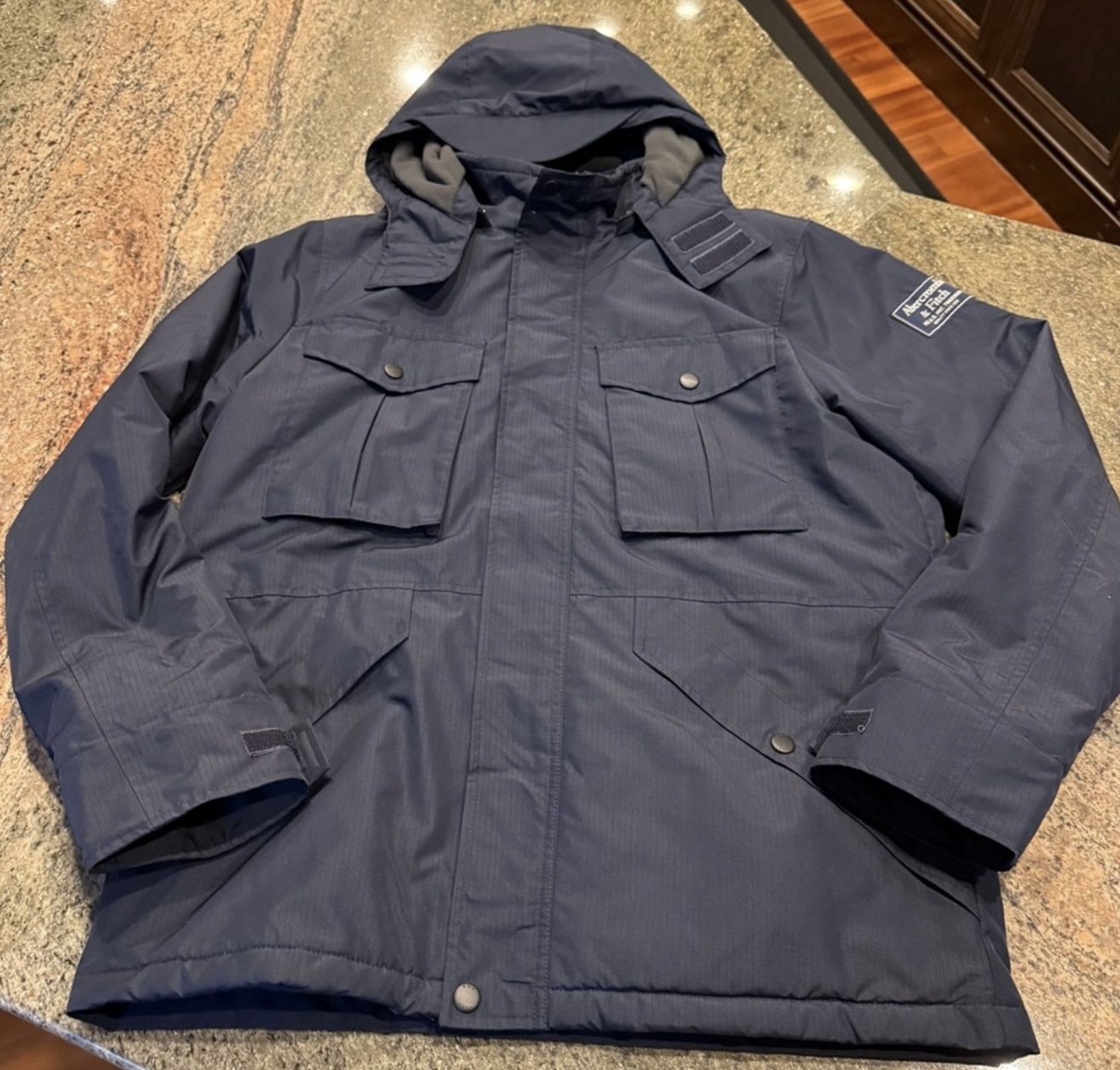 Abercrombie & Fitch Men’s Winter Hooded Parka Jacket, Navy, Men’s L Ski Snow