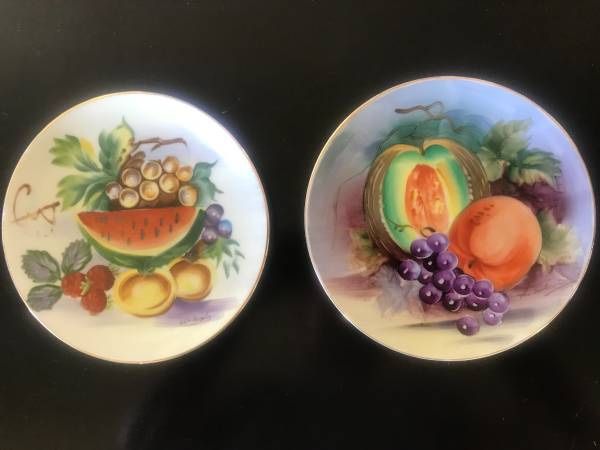 Pair of Vintage Ucagco Ceramics Japan Hand Painted & Signed Plates
