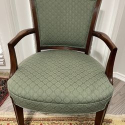 Vintage Wooden Chair With Green Upholstery 