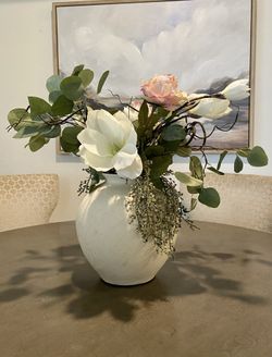White Ceramic Vase With Artificial Flowers Home Decor Table Decor