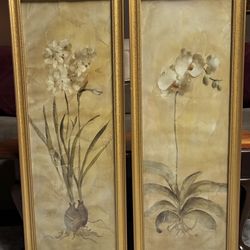 Pair of Vintage Cheri Blum Prints, White Narcissus & Orchid, Matted And Framed 