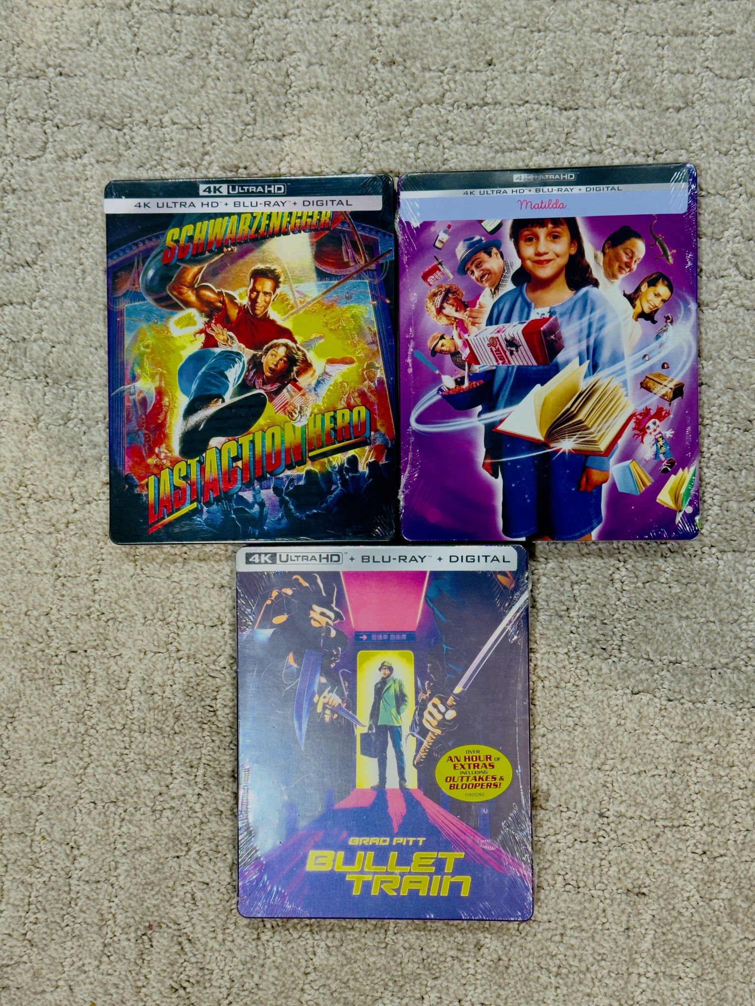 Last action hero, Matilda & Bullet Train Steelbooks (New)