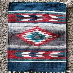 VINTAGE SOUTHWESTERN 100% WOOL ACCENT THROW RUG DECOR COLLECTABLE MADE IN MEXICO 