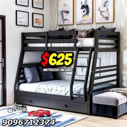 Twin Full Black Bunkbed With Ortho Mattress Included!!