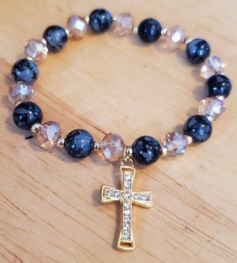 Genuine Stone And Goldtone Accent With Cross.