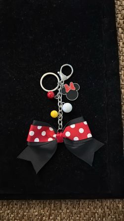 Minnie Mouse Bow Keychain with Charm