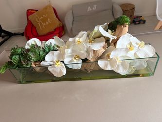 Faux Orchid and Succulent Glass Centerpiece