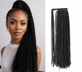 Long Braided Wrap Around Ponytail Mini Yanky Twist Pre Braided 24" Natural Black
