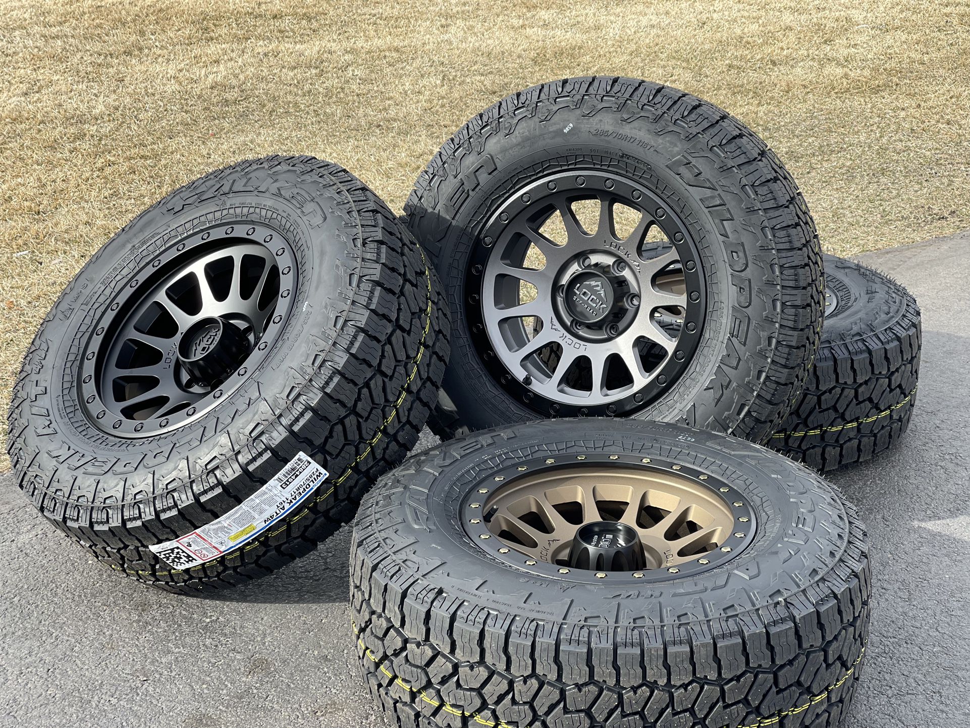 NEW LOCK Off Road 17” Wheels 6x5.5 Rims 33” A/T Tires GMC Sierra Yukon Chevy Silverado Tahoe Toyota Tacoma 4Runner Dodge Ram 6 Lug