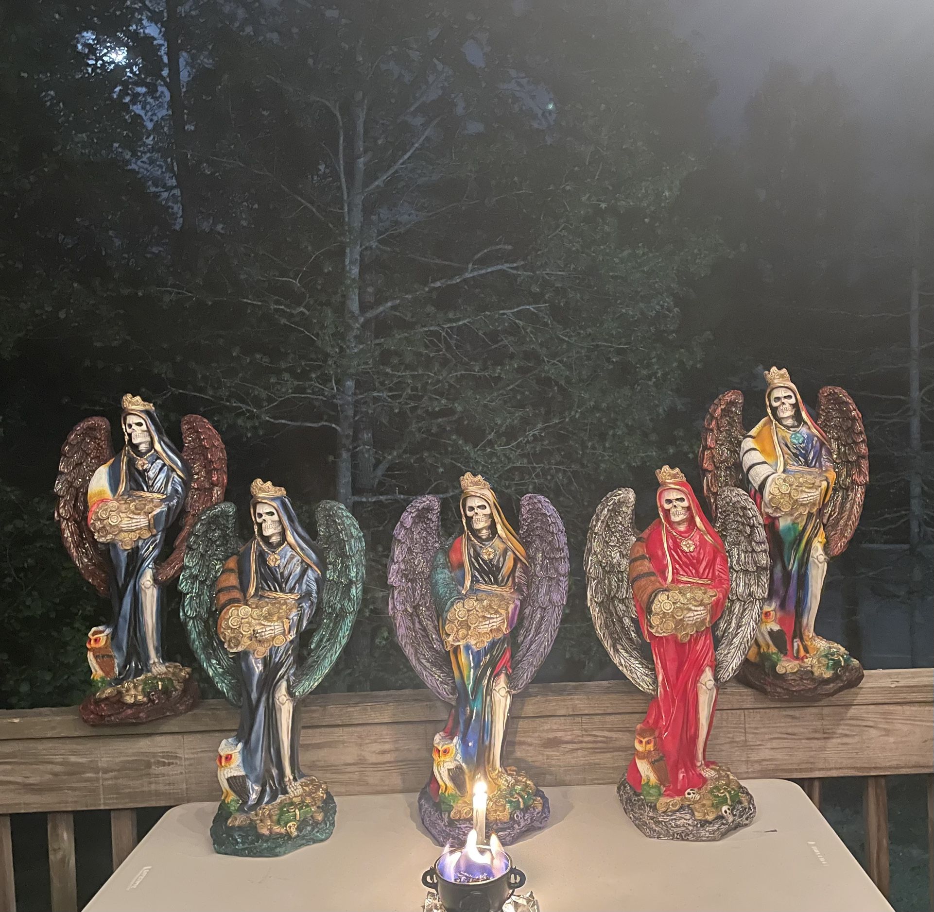Santa Muerte Statue – 2 Feet Tall – Angel Wings & Abundance Cornucopia