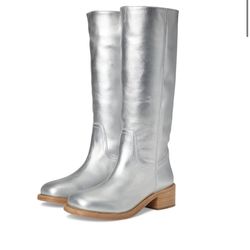 New Steve Madden Womens Riggs Fashion Boot | Silver Leather, 5.5