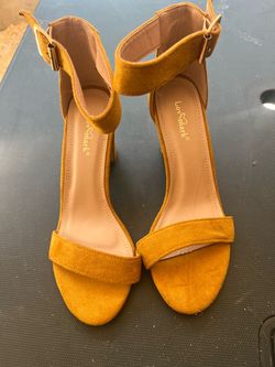 LovMark Faux Yellow Suede Ankle Strap Heels