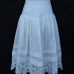 Lovely Victorian White Cotton Petticoat/Skirt w/Cutwork Detail