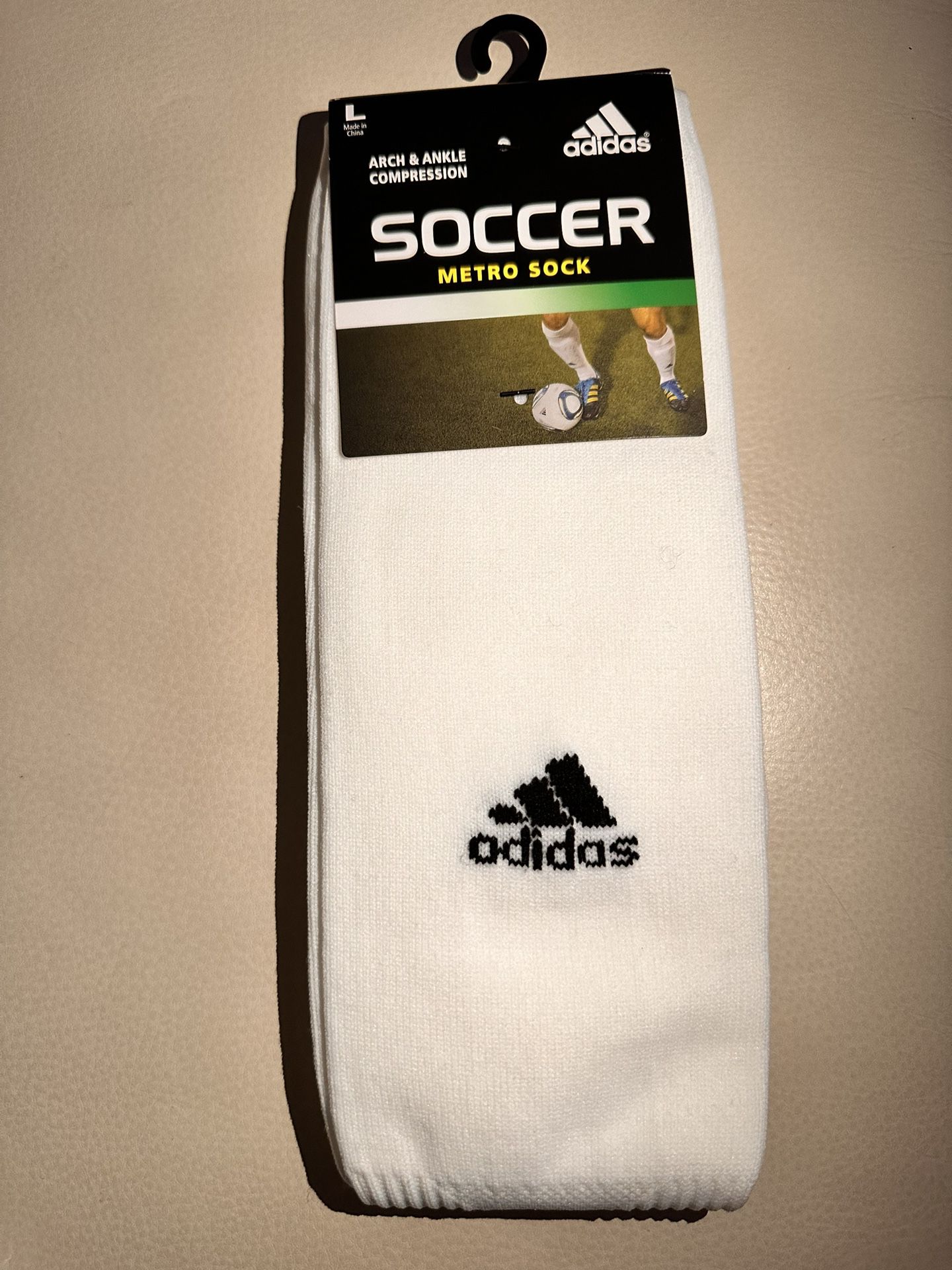 ADIDAS UNISEX- ADULT METRO SOCK Socks (1 PAIR SIZE L) SOCCER. ARCH & ANKLE COMPRESSION. BLACK 