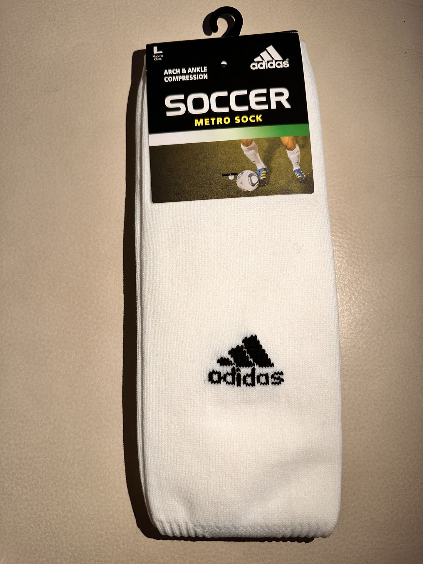 ADIDAS UNISEX- ADULT METRO SOCK Socks (1 PAIR SIZE L) SOCCER. ARCH & ANKLE COMPRESSION. BLACK