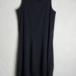 Eileen Fisher Linen Blend Dress Navy Blue Knee Length Scoop Medium M