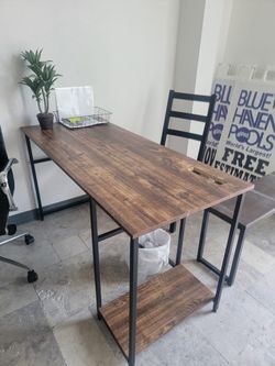 Industrial Wood and Metal Desk with Shelf