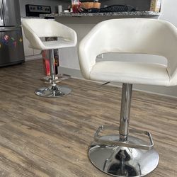 2 White Leather Bar Chairs