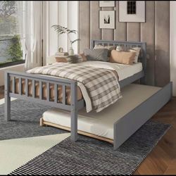 Twin Bed with Trundle, Platform Bed Frame
