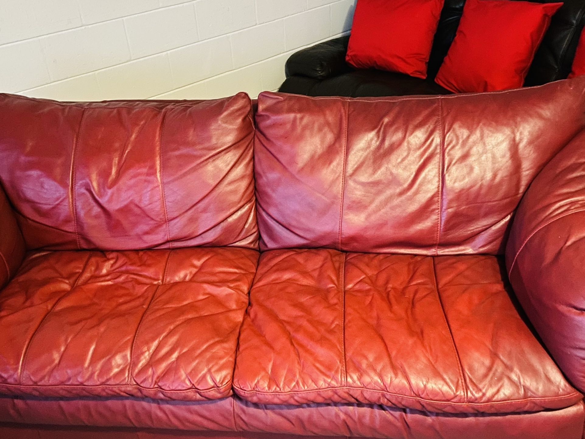 ❤️GENUINE ITALIAN LEATHER Couch❤️ Sofa Loveseat Real Leather Red Claret Burgundy