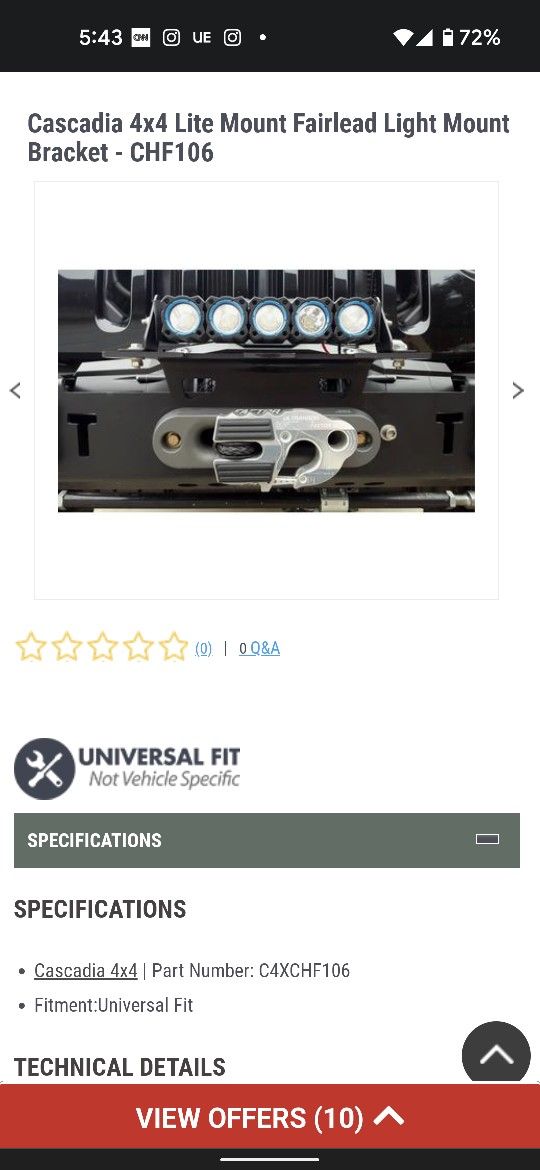 Cascadia 4x4 Lite Mount Fairlead Light Mount Bracket - CHF106