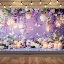 Very Big Backdrop panel/drape Purple Flowers, Butterfly 🦋 Wonderland Magic Theme