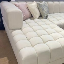 Ivory Velvet Double Chaise "U" Shape Sectional Sofa//Fast delivery