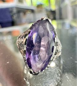 Antique 10k Romantic Gold Amethyst Ring  Sz 5.25