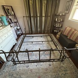 Brown Jordan Queen Iron Bed Frame and 2 Glasstop Night Tables