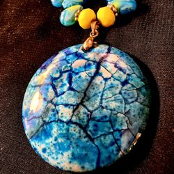 New Large Aquamarine Blue Pendant With Smoothed Stones For Necklace