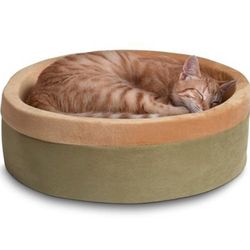 K&H Pet Products Thermo-Kitty Bed Heated Cat Bed for Indoor Cats , Electric Warming Bed for Cats and Small Dogs, Washable Thermal Plush Calming Round 