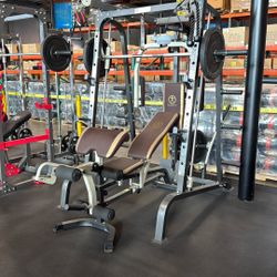 MARCY MD-9010G Home Gym Smith Machine Squat Rack Power Cage with Olympic Bench  