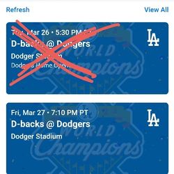 Dodgers Tickets !! Ring Ceremony Night!!  3/27/26