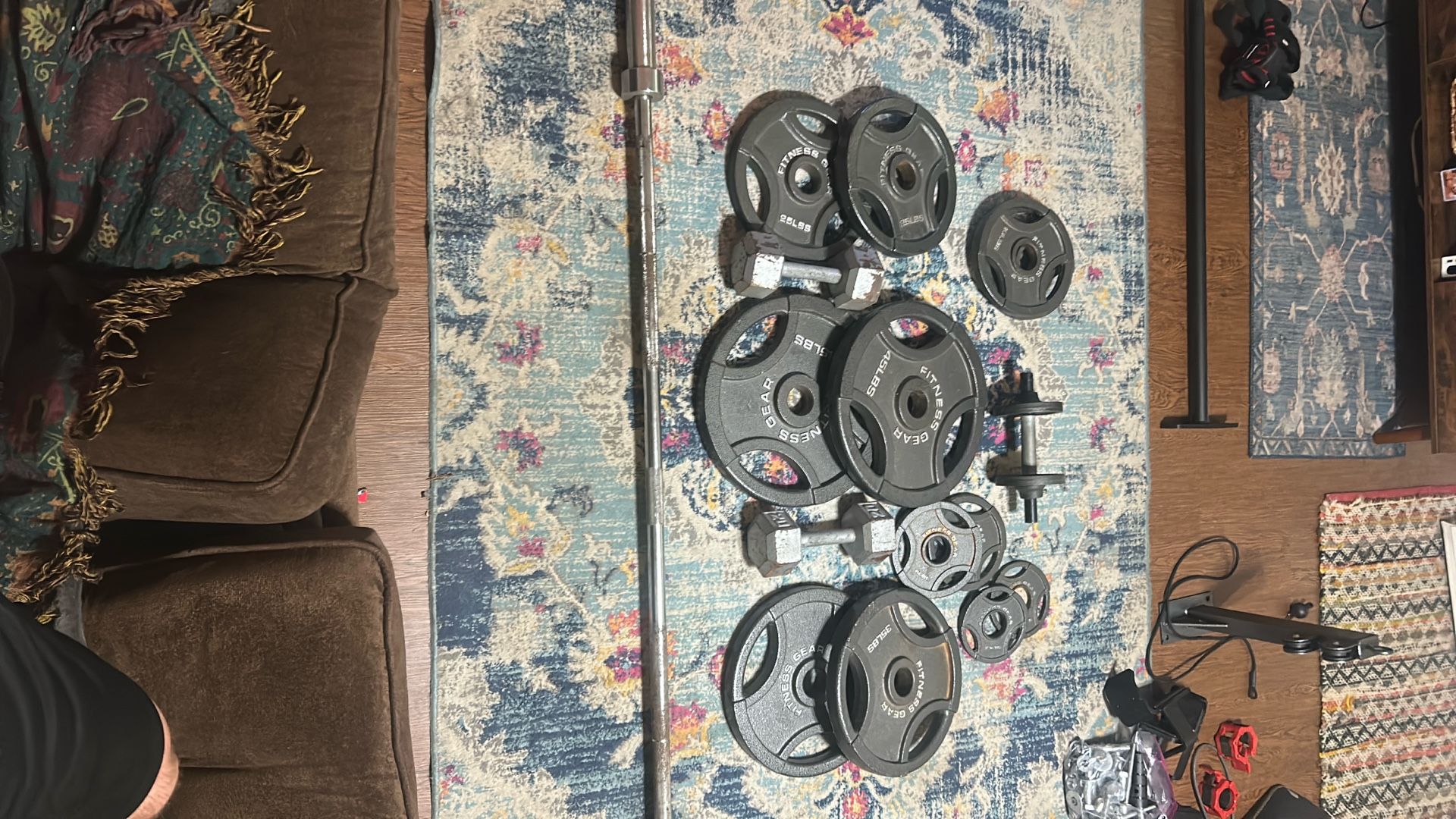 Olympic Bar And Plates With Dumbbells