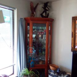 Oak Corner Shelf,And Glass China Cabinets. 