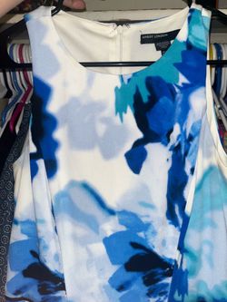 MAGGY LONDON white and blue dress