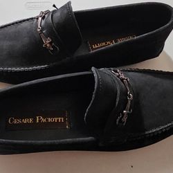 Cesare Pasiotti Black Suede Loafers Shoes Men Size 8.5 Made In Italy 42