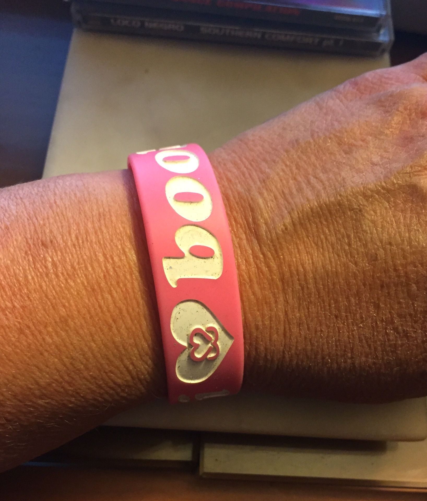 Keep a Breast (pink/ white) “I Love Boobies” Bracelet for Sale in