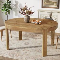 CH0002 new in box Rustic Brown 55.11-Inch Solid Wood Dining Table Oval Kitchen Table for 4-6