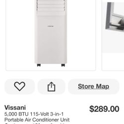 Vissani 5,000 BTU 115-Volt 3-in-1 Portable Air Conditioner Unit Cools up to 150 sq. ft. with Dehumidifier and Remote in White $289.00