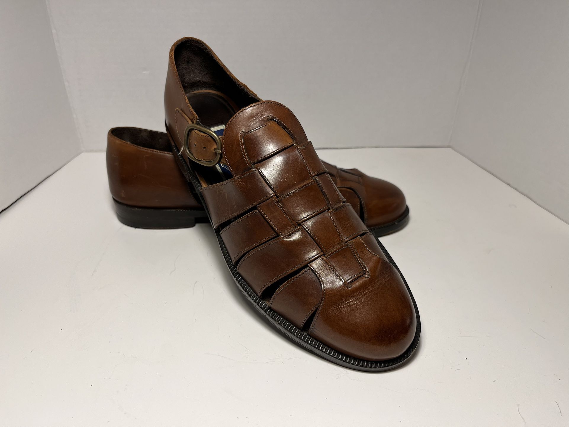 Original Bragano Men's Size 9.5 Brown Italian Leather Buckle Sandals Closed Toe